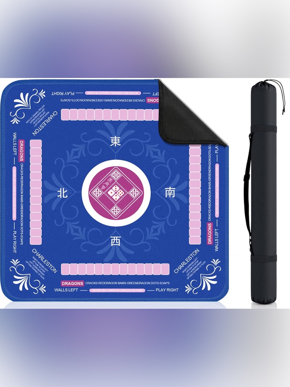 Mahjong Play Mat with Carry Sleeve Blue and Pink Neoprene
